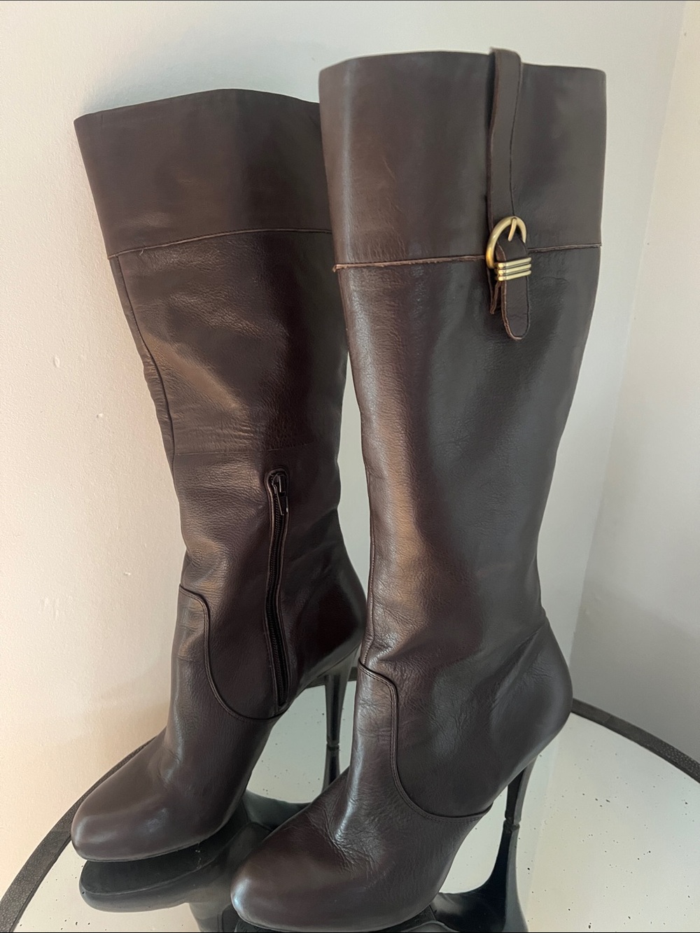 Banana Republic Dark Brown Leather Knee-High Heeled Boots